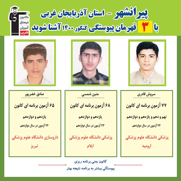 با 3 نفر قهرمانان پیوستگی پیرانشهر درکنکور 1400 آشنا شوید