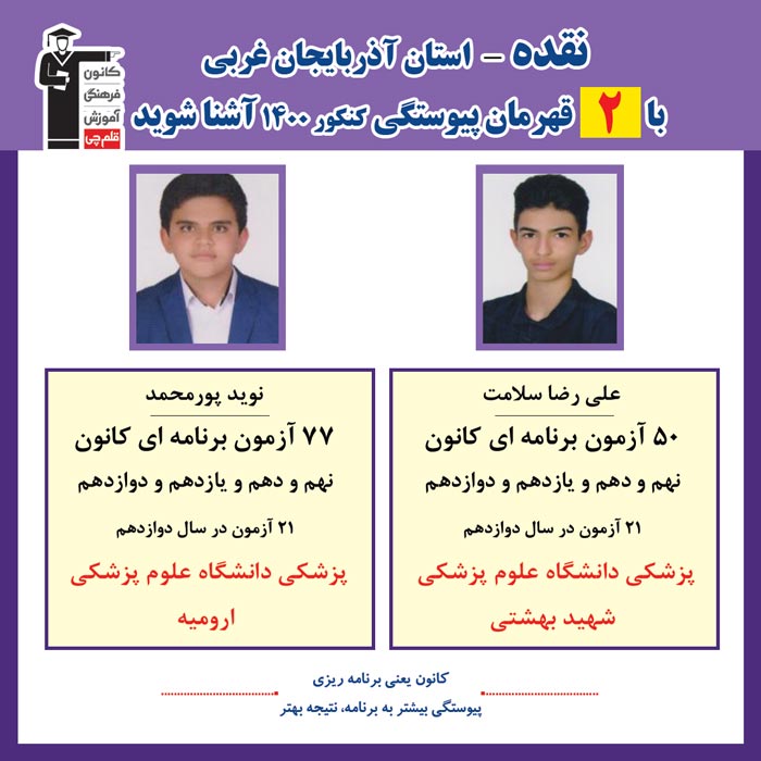 با 2 نفر قهرمانان پیوستگی نقده درکنکور 1400 آشنا شوید