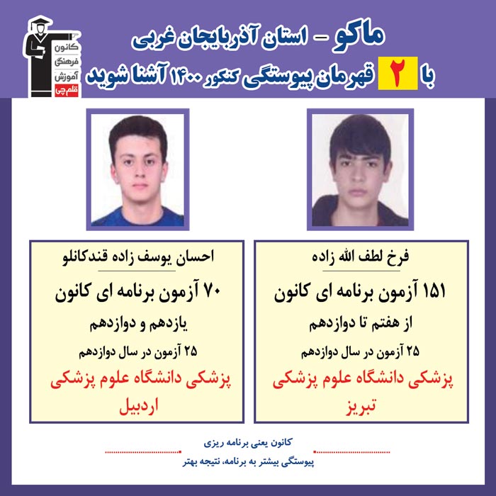 با 2 نفر قهرمانان پیوستگی ماکو درکنکور 1400 آشنا شوید