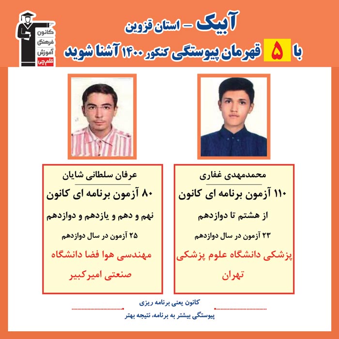 با 5 نفر قهرمانان پیوستگی آبیک در کنکور 1400 آشنا شوید