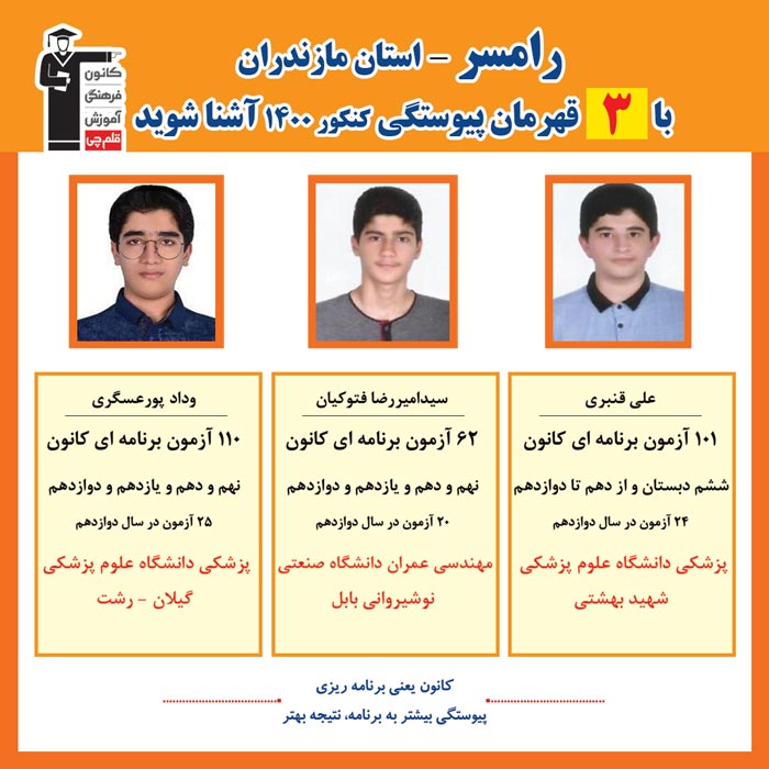 با 3 نفر قهرمانان پیوستگی رامسر درکنکور 1400 آشنا شوید