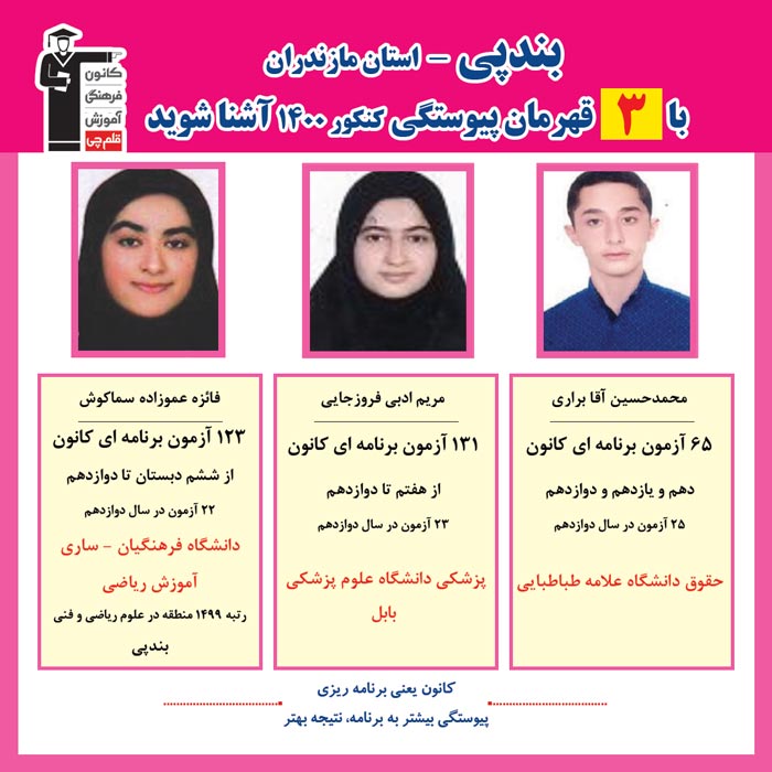 با 3 نفر قهرمانان پیوستگی بندپی درکنکور 1400 آشنا شوید