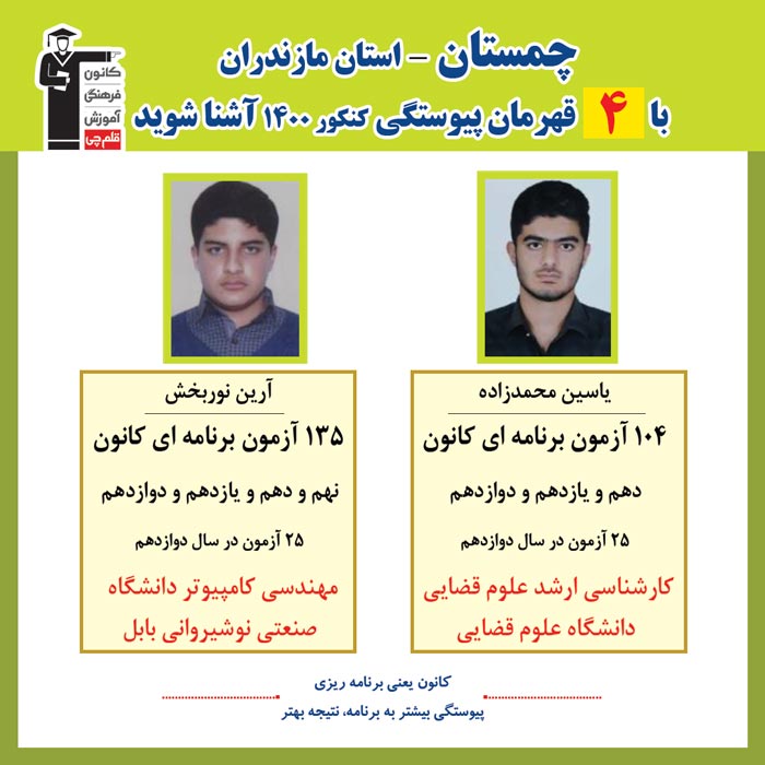 با 4 نفر قهرمانان پیوستگی چمستان درکنکور 1400 آشنا شوید