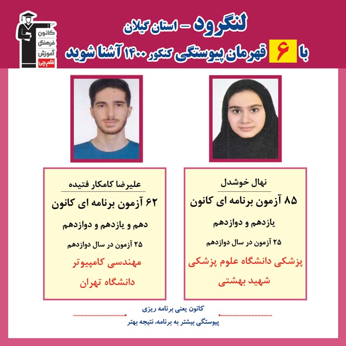 با 6 نفر قهرمانان پیوستگی لنگرود درکنکور 1400 آشنا شوید