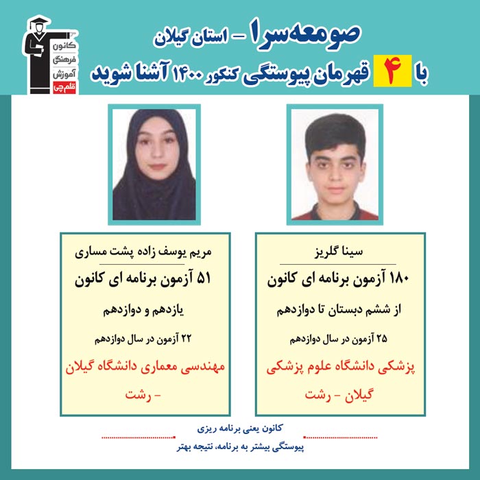 با 4 نفر قهرمانان پیوستگی صومعه سرا درکنکور 1400 آشنا شوید