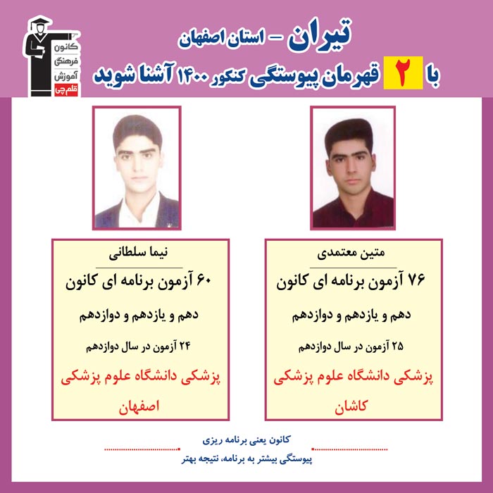 با 2 نفر قهرمانان پیوستگی تیران درکنکور 1400 آشنا شوید