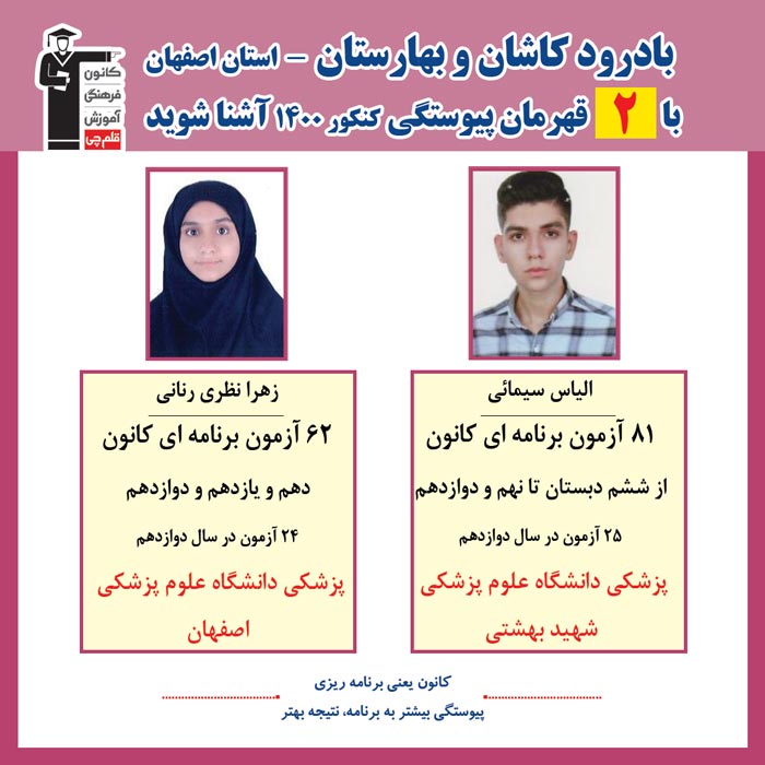 با2 نفرقهرمانان پیوستگی بادرودوبهارستان درکنکور 1400 آشنا شوید