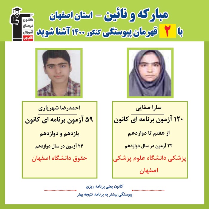 با 2 نفر قهرمانان پیوستگی مبارکه ونائین درکنکور 1400 آشنا شوید