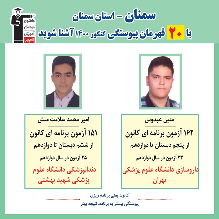 با 20 نفر قهرمانان پیوستگی سمنان درکنکور 1400 آشنا شوید