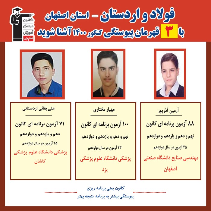 با 3 نفر قهرمانان پیوستگی فولادواردستان درکنکور 1400 آشنا شوید