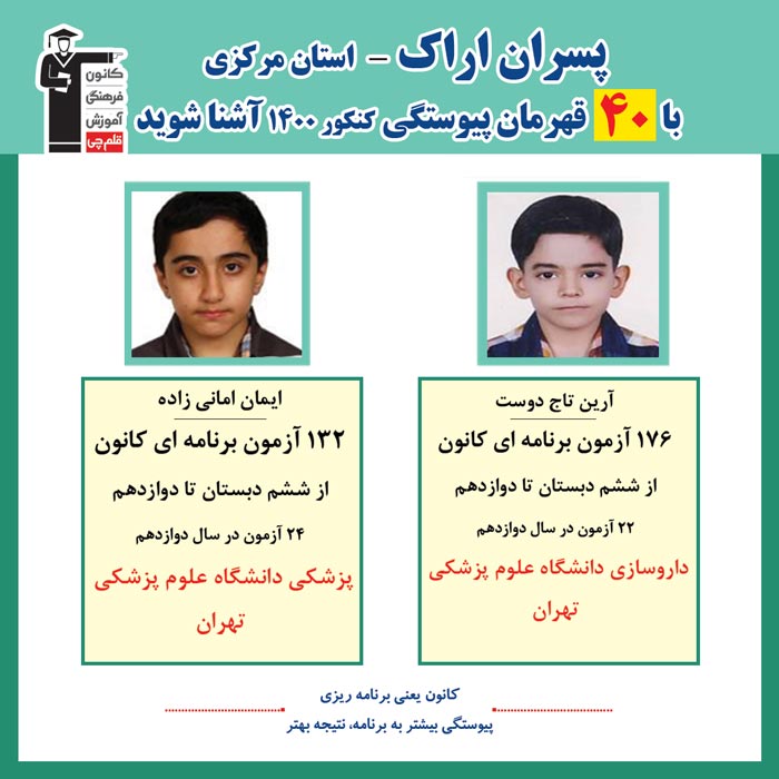 با 40 نفر قهرمانان پیوستگی اراک پسران درکنکور 1400 آشنا شوید