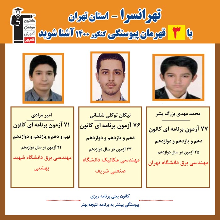 با 3 نفر قهرمانان پیوستگی تهرانسرا درکنکور 1400 آشنا شوید
