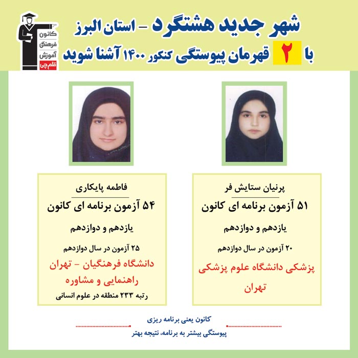 با 2 نفر قهرمانان پیوستگی هشتگرد درکنکور 1400 آشنا شوید