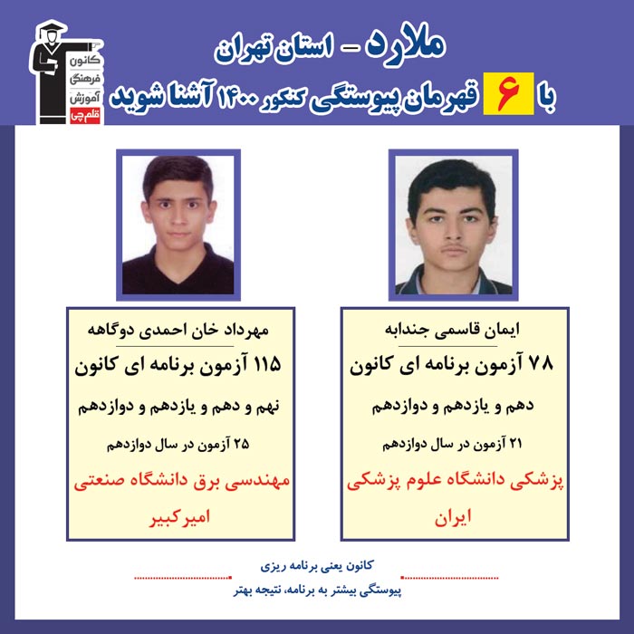 با 6 نفر قهرمانان پیوستگی ملارد درکنکور 1400 آشنا شوید