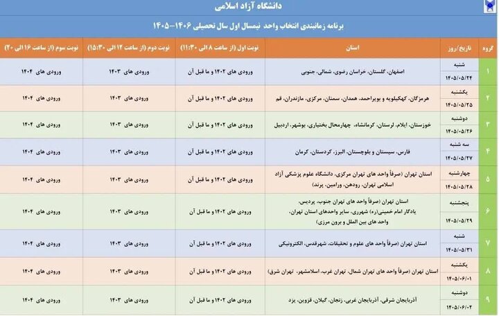 انتخاب واحد دانشگاه آزاد اسلامی از 24 مرداد آغاز میشود