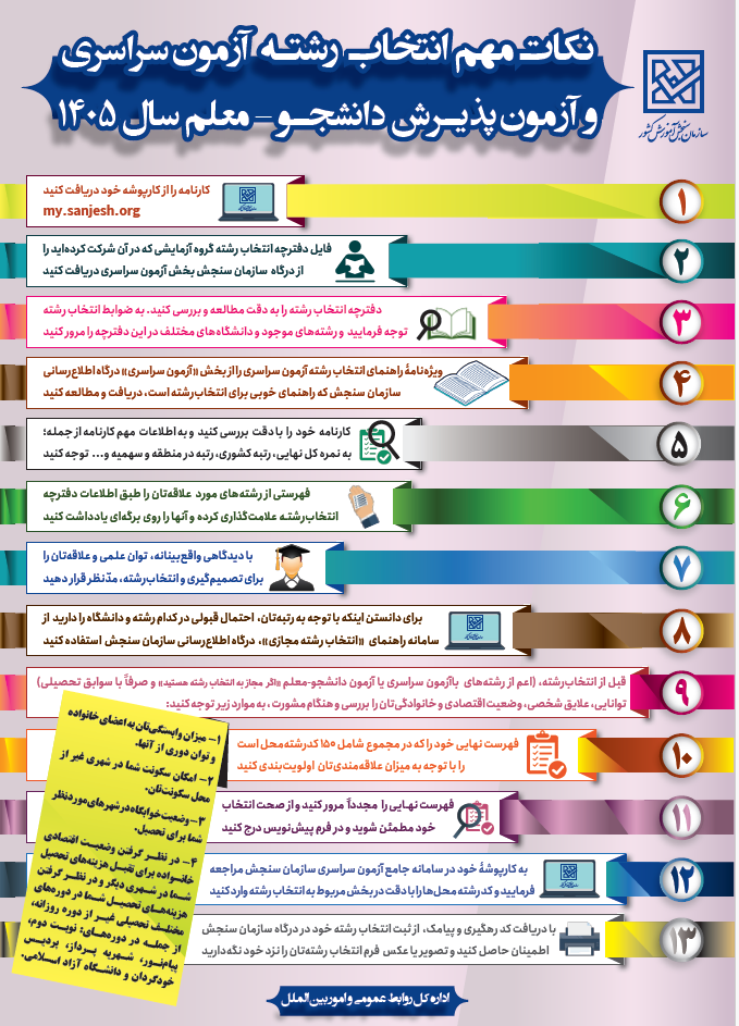اینفوگرافیک نکات مهم انتخاب رشته آزمون سراسری 1405