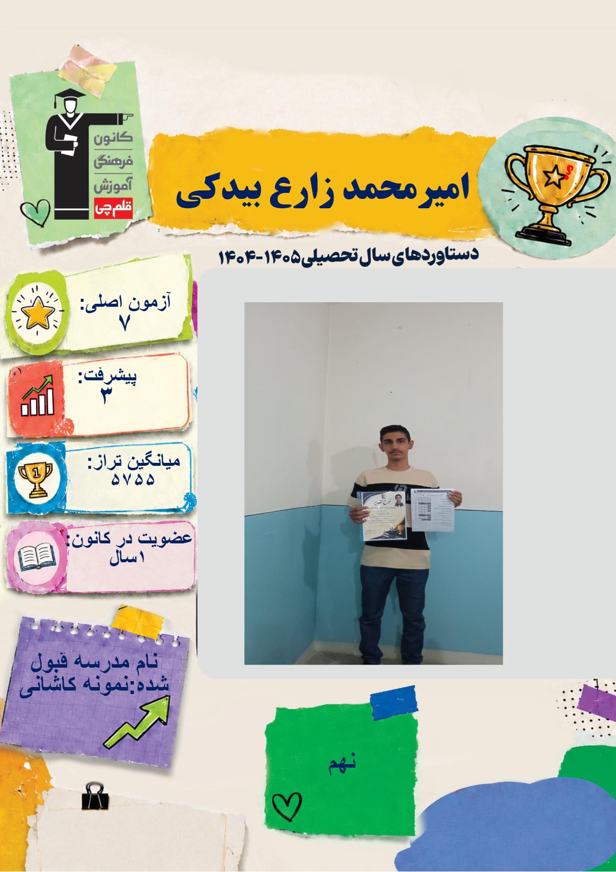 گفتگو با امیرمحمد زارع بیدکی قبولی مدرسه نمونه دولتی