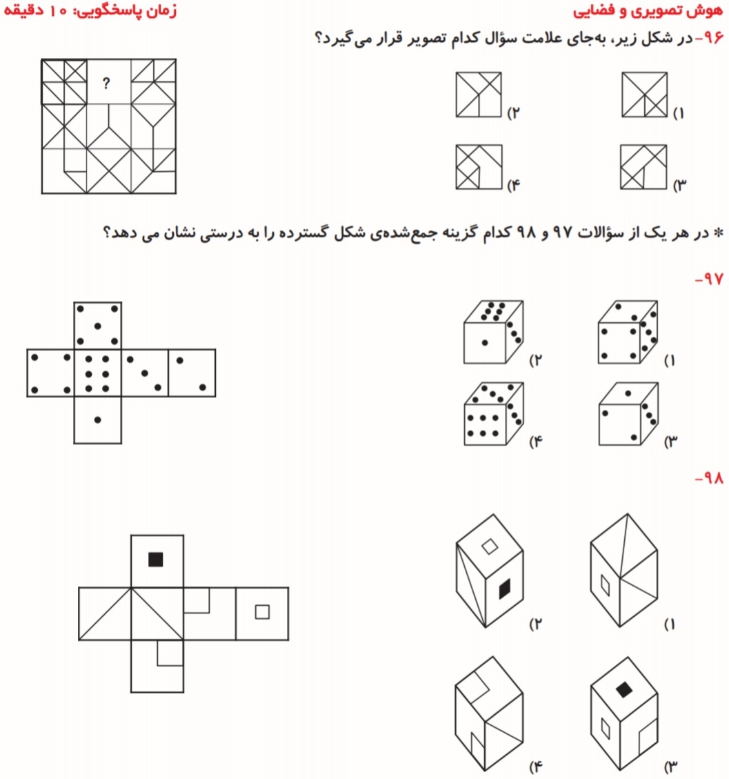 هوش تصویری و فضایی_نمونه سوال آمادگی برای آزمون +پاسخ تشریحی