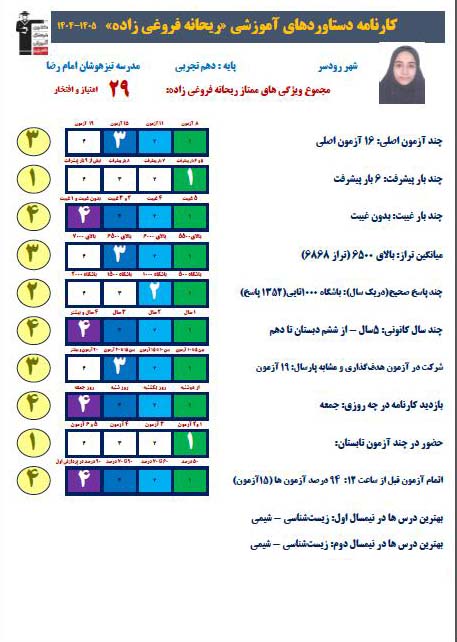 گفتگو با ریحانه فروغی زاده پایه دهم تجربی قهرمان پیشرفت