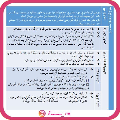 تنوع گوارش در جانداران -گوارش-زیست دهم
