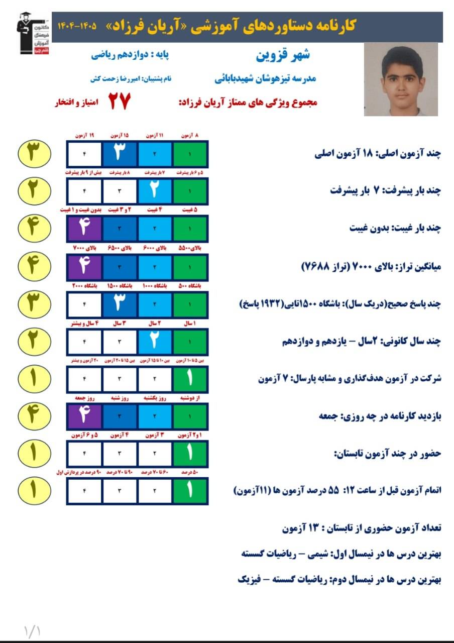 گفت وگو با آریان فرزاد  قهرمان پیوستگی دوازدهم ریاضی
