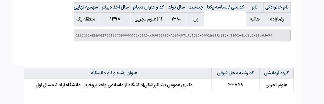 گفت‌وگو با هانیه رضازاده، تراز 9467 کنکور تیر، دندانپزشکی بروجرد