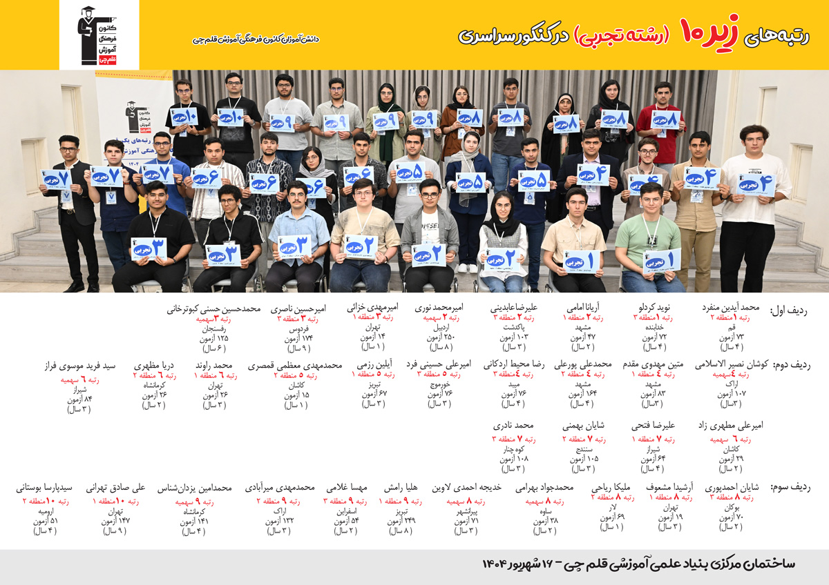 رتبه های یک رقمی رشته تجربی