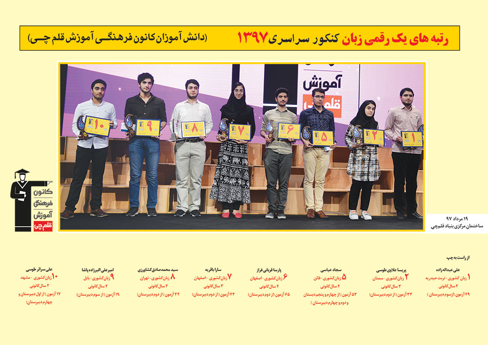 رتبه های یک رقمی رشته زبان